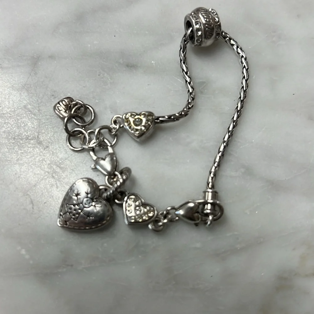 Brighton | Mom & Daughter Silver Plated Bracelet with Heart and Crystal Detail
